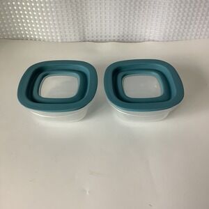 2  Rubbermaid Premier Square Food Storage Container 1.25 cups 7J5635 w/ Blue Lid
